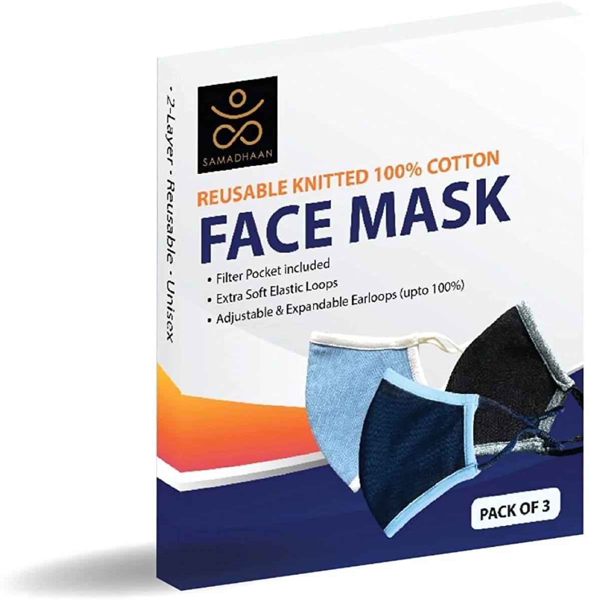  フェイスマスク-再利用可能な綿100％2層ユニセックスフェイスマスク-3パックブラック