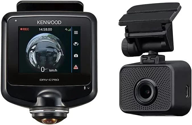 KENWOOD(ケンウッド) ドライブレコーダー DRV-C750R 360度カメラ+リアカメラセット 前後左右/360度撮影対応/GPS/駐車監視録画対応/シガープラグコード(3.5m)付属/SDカード付属(32GB) DRV-C750R 【ステッカー付】