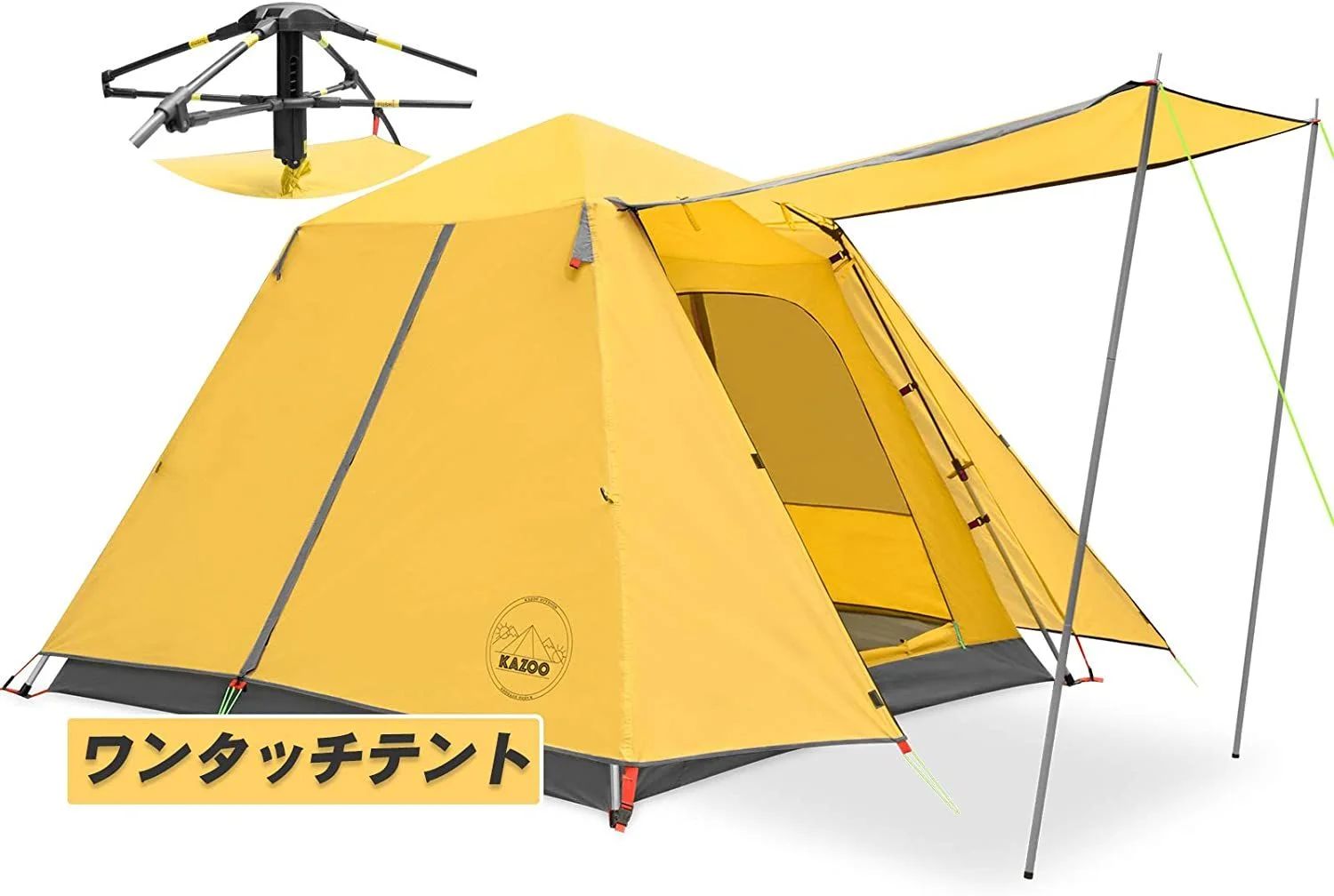 KAZOO テント 3～4人用 ワンタッチテント キャンプ用自動屋外ポップアップ テント 設営簡単 キャンプ用品 PU3000mm防水