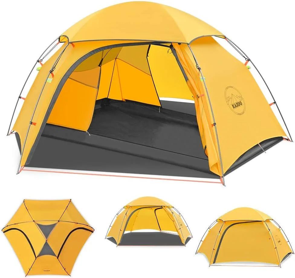 KAZOO アウトドア キャンプ テント 丈夫 軽量 防水 バックパック テント 2人用 ハイキング テント バックパッキング 簡単設置 アルミポール 3本 二層